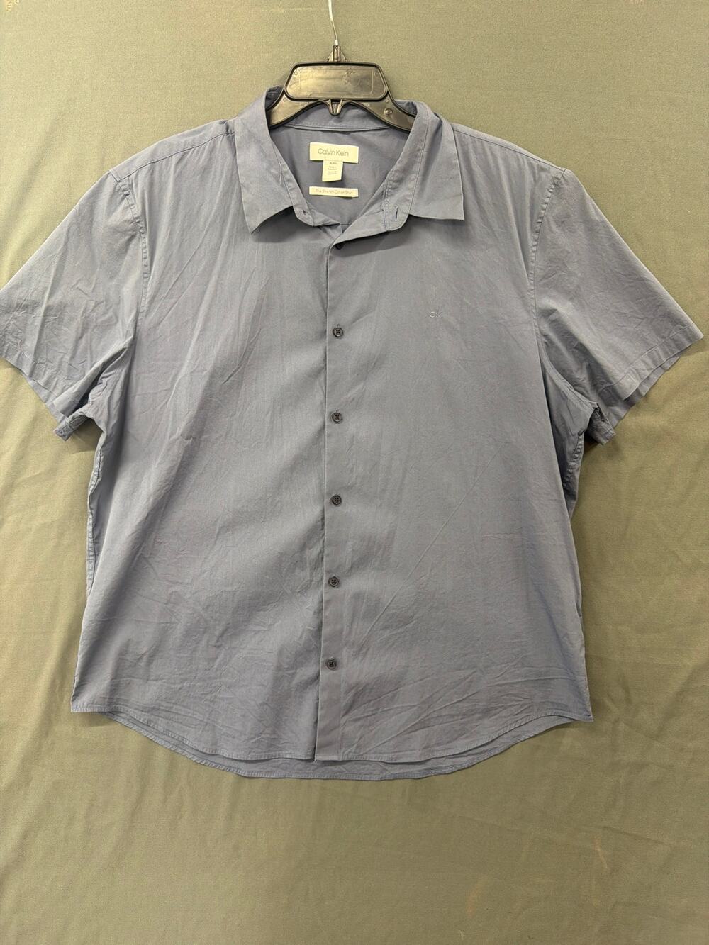 Calvin Klein Men's XL Stretch Cotton Shirt Blue Short Sleeve Button Up
